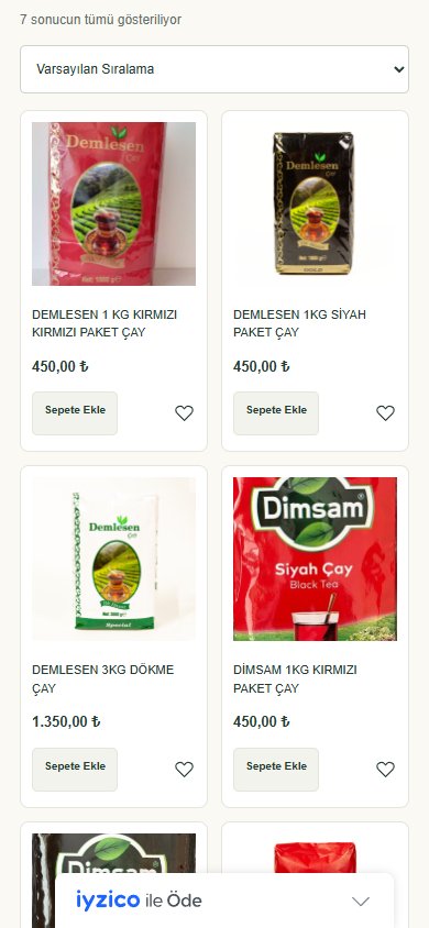 Dimsam Çay — Kategoriler mobil ekranı