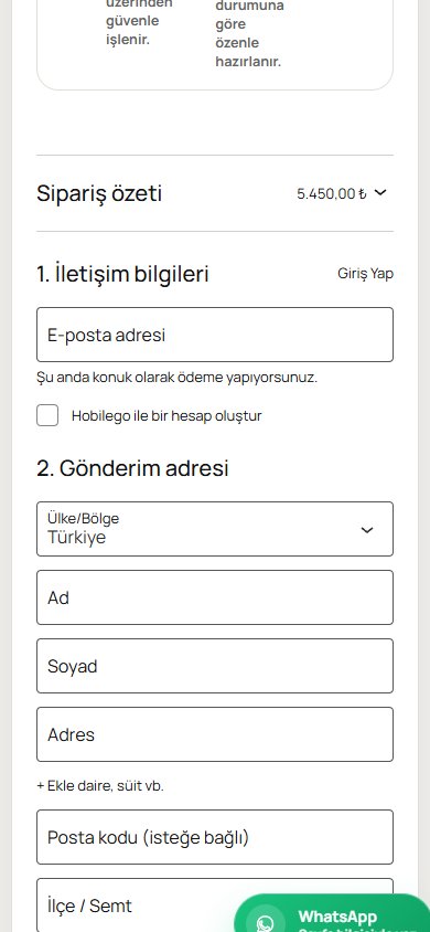 Hobilego — Ödeme adımı mobil ekranı
