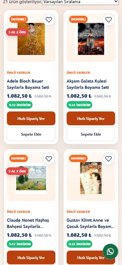 Hobi More — Kategoriler mobil ekranı