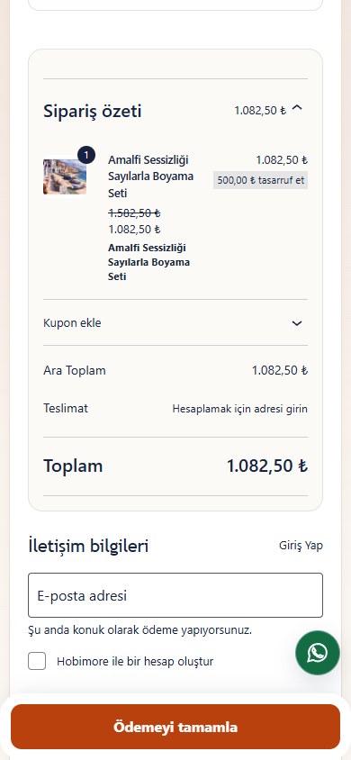 Hobi More — Ödeme adımı mobil ekranı