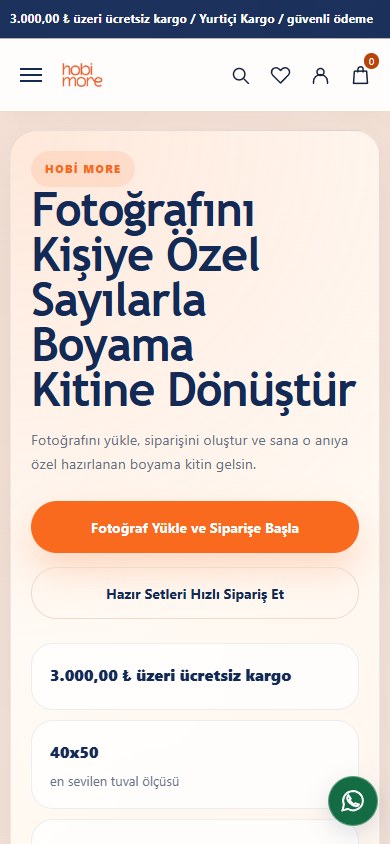 Hobi More — Ana sayfa mobil ekranı
