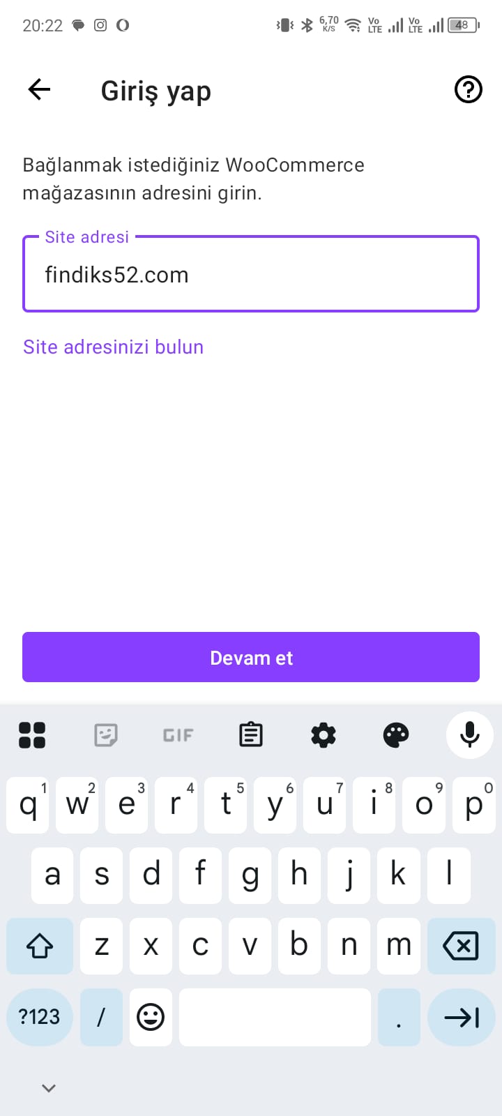 WordPress.com e-posta ekranı ve site kimliğiyle giriş seçeneği
