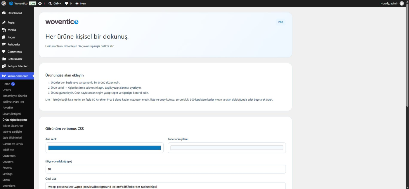 Pro · Görünüm ve bonus CSS
