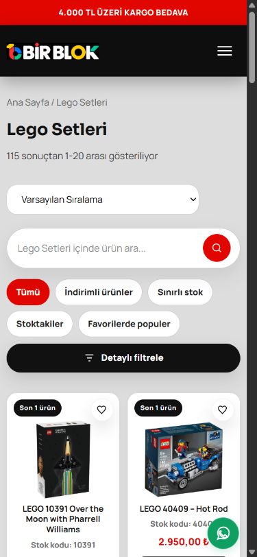 Birblok — Kategoriler mobil ekranı