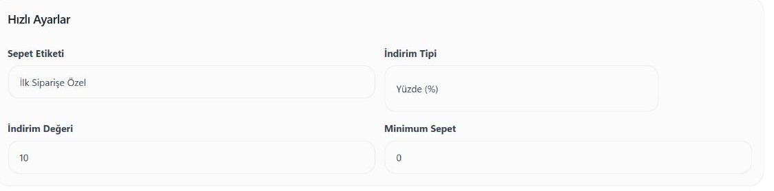 Hobilego panelinde bu kampanyanın hızlı ayar alanları. Görseldeki değerler örnektir.