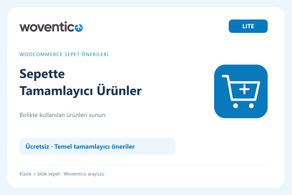 Woventico Sepette Tamamlayıcı Ürünler Lite — WooCommerce sepet önerileri