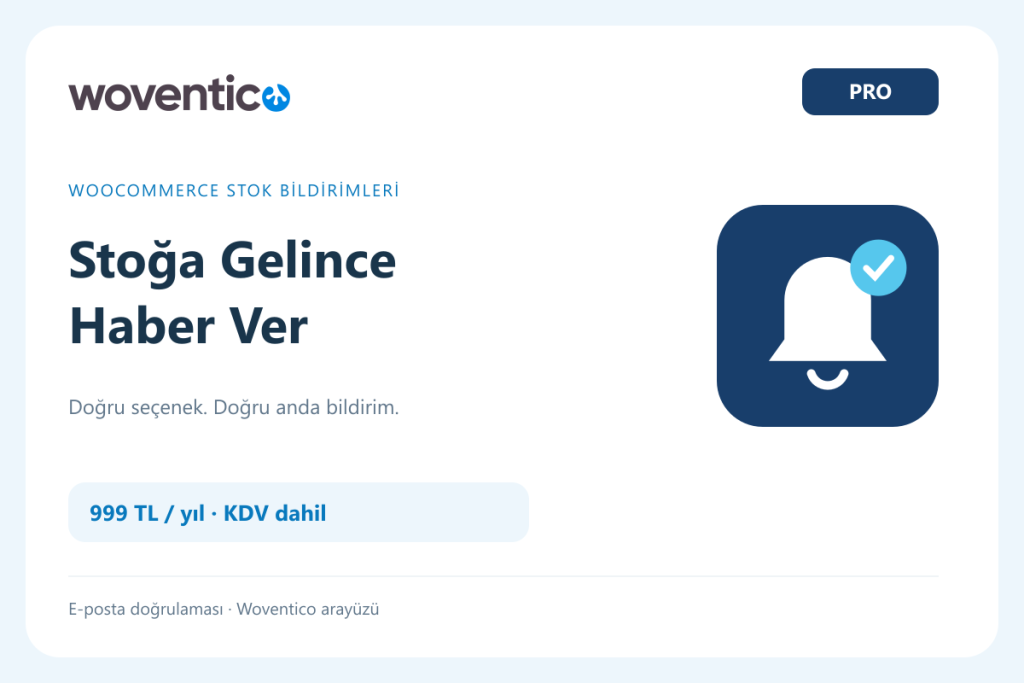 Woventico Stoğa Gelince Haber Ver Pro — WooCommerce stok bildirimi
