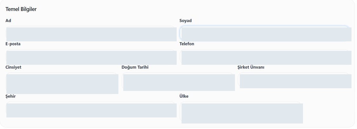 Müşteri profilindeki Temel Bilgiler alanları. Kişisel değerler gizlenmiştir.
