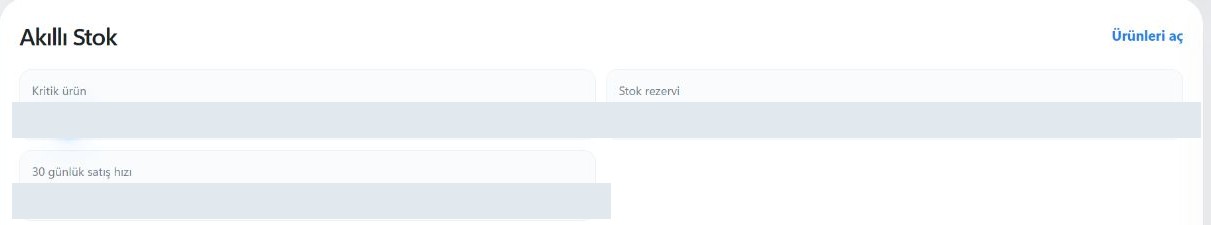 Hobilego panelindeki ilgili alan. Mağazaya ait özel rakamlar ve kayıt ayrıntıları gerektiği yerlerde gizlenmiştir.