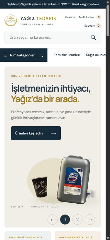 Yağız Tedarik — mobil mağaza görünümü